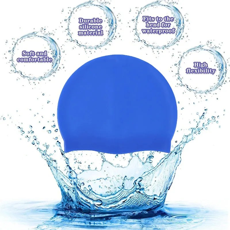 Gorros de natación de silicona impermeables para hombres y mujeres, alta elasticidad, Flexible, protege las orejas, cabello, gorro de piscina para adultos, niños, niñas - imagen 2