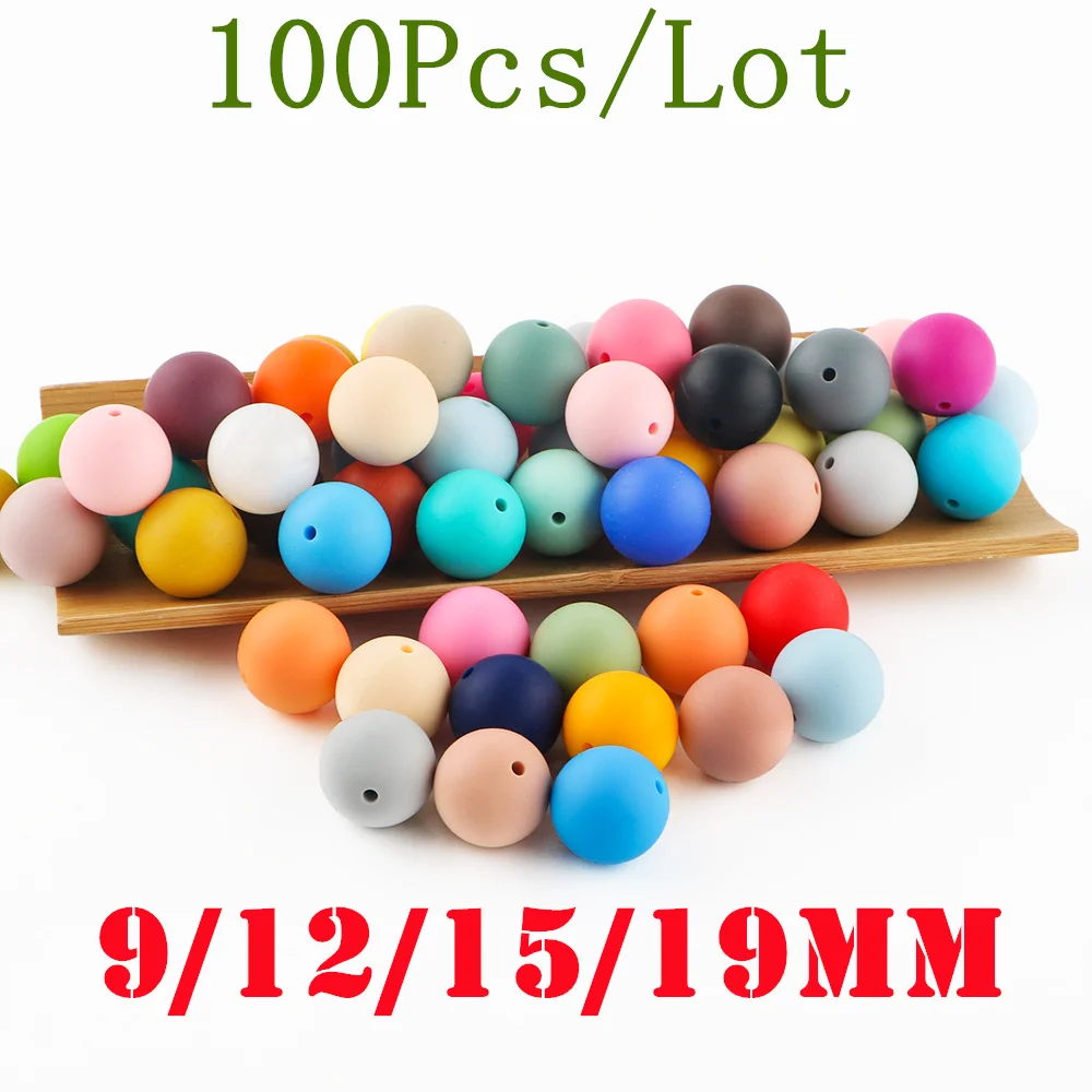 Kovict 100 Uds cuentas de silicona 9/12/15/19mm perlas redondas de silicona para fabricación de joyería DIY pulsera collar accesorios de joyería