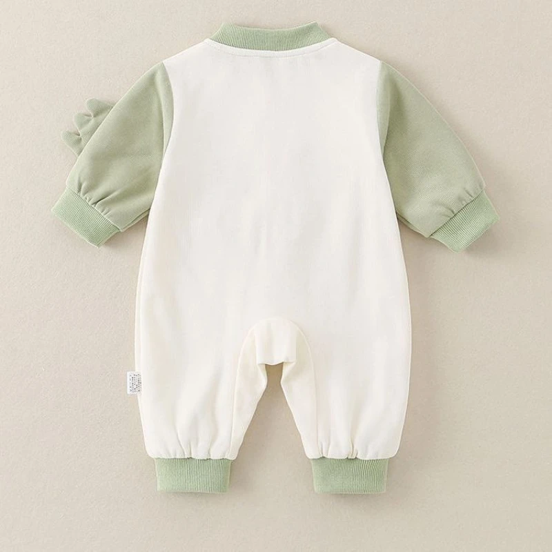 Mameluco unisex con cuello de béisbol para bebé para otoño, mono de dinosaurio bordado bonito para niños y niñas, mono cálido para Halloween infantil - imagen 2