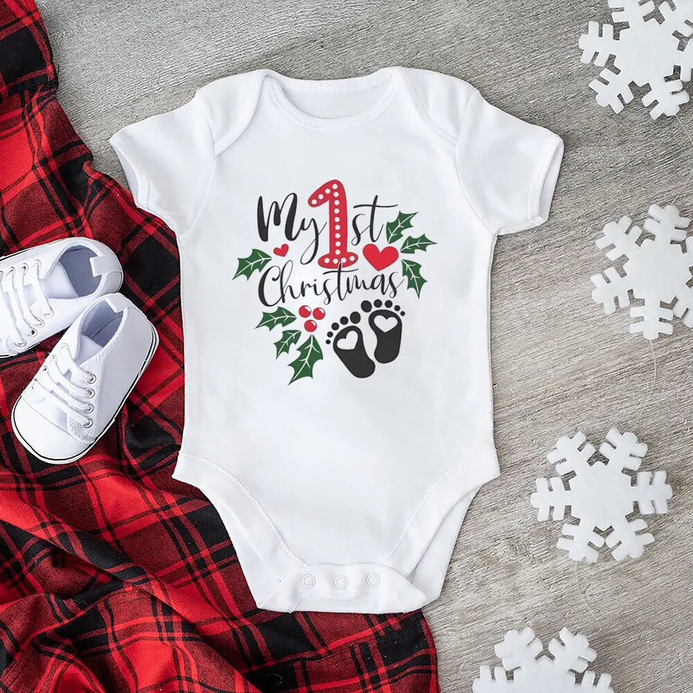 Mameluco con estampado de mi primera Navidad para bebé, pelele de manga corta para niño y niña, mono de Navidad para niño pequeño, traje para fiesta de Navidad, mono infantil - imagen 5