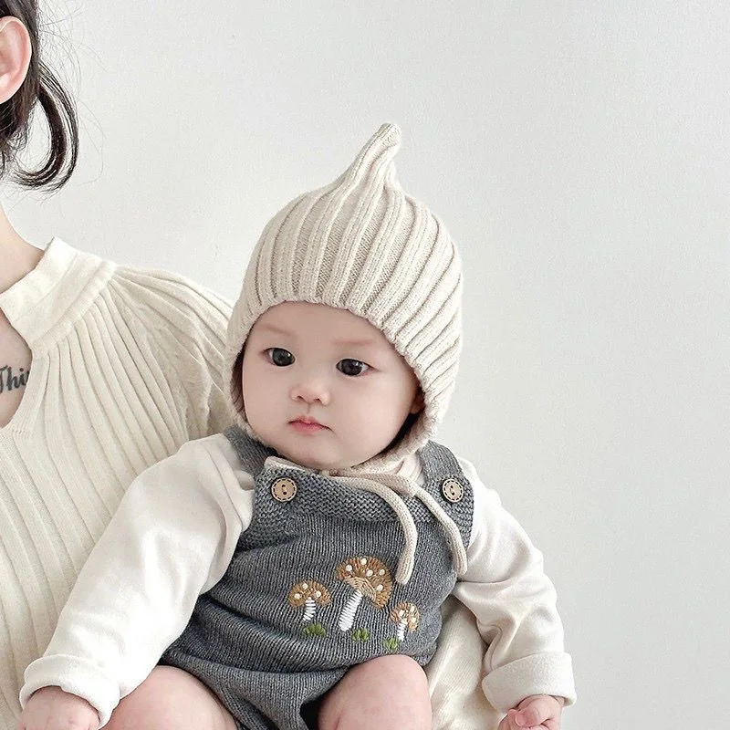Gorro cálido tejido para bebé, gorro con protección para los oídos para bebé, Color sólido, grueso, cálido, para niño y niña, gorros de lana de ganchillo - imagen 3