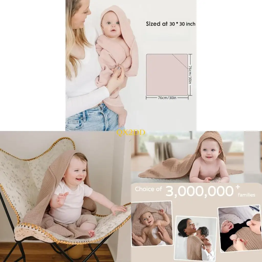 QX2D 【2 paquete】 Toalla para bebés con capucha Manta gasa algodón, súper suave y absorbente para del baño, - imagen 3