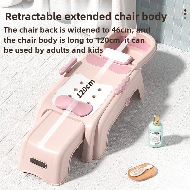 Cama de ducha antideslizante para niños pequeños, silla plegable portátil fácil de almacenar para lavar el cabello de bebé, asiento de baño infantil ajustable con soporte para la cabeza - imagen 3