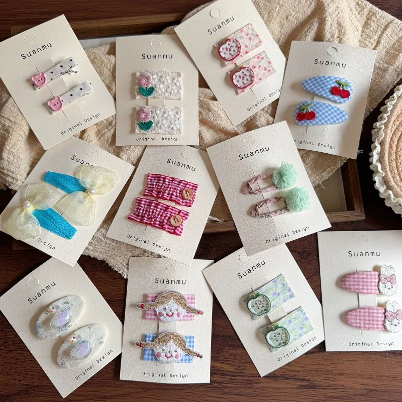 Pinzas para el cabello de tela Floral dulce de estilo coreano para niñas, Mini pasadores a presión bordados de encaje, bonitos Clips BB para bebés y niños, flequillo lateral