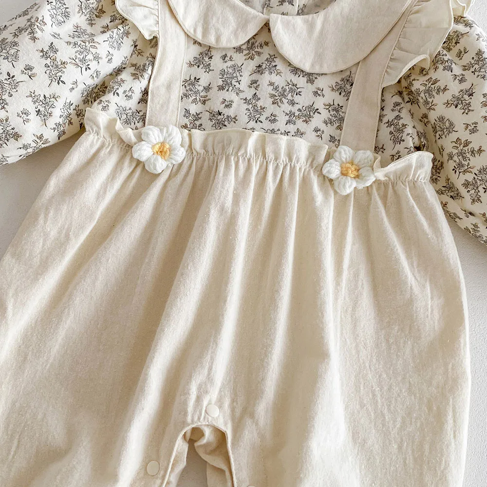 Pelele floral de algodón con cuello Peter Pan para niña - imagen 5