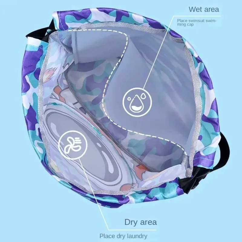 Bolsa de playa para nadar para niños, mochila con cordón y compartimento para zapatos, bolsa de piscina de dibujos animados para natación húmeda, deporte, viajes, niños y niñas - imagen 4