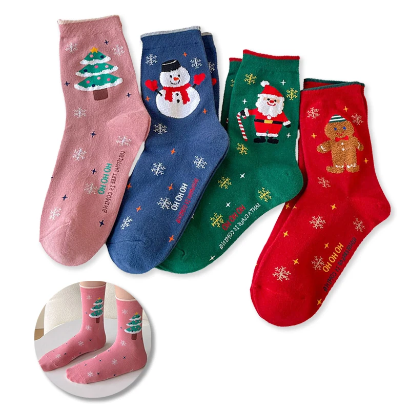 Calcetines navideños de algodón para niños con alces y copos - imagen 3