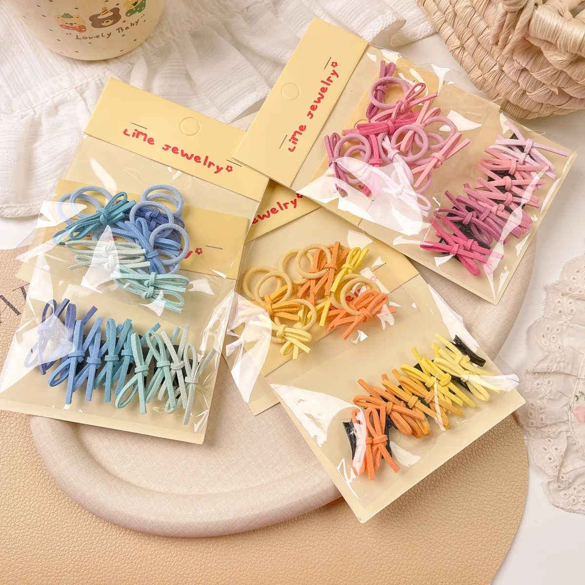 10 Uds. Diademas elásticas con lazo de terciopelo para niñas, dulce moda, Clips BB laterales para el cabello coloridos, bandas de goma, accesorios de estilismo para la cabeza - imagen 2