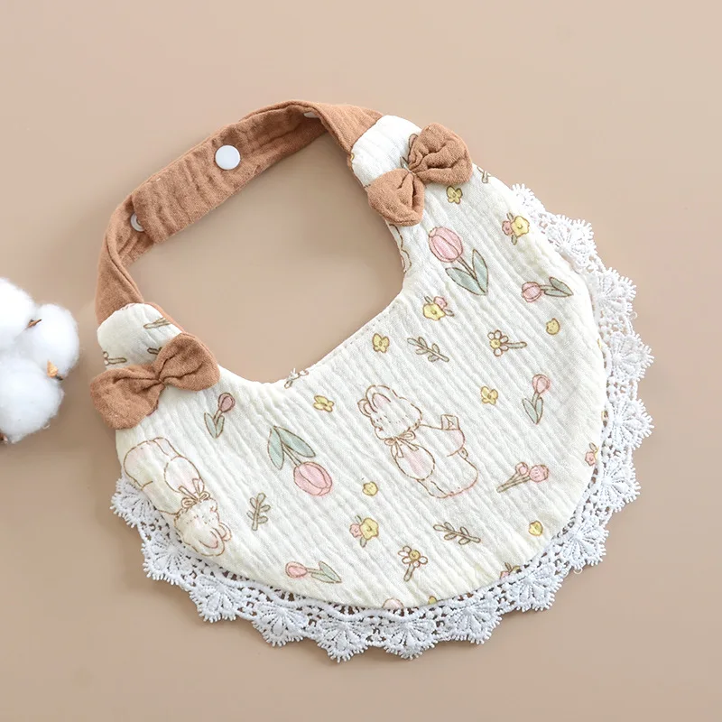 Baberos para bebé recién nacido, bonitos lazos, tela de muselina de encaje para eructar, toalla de Saliva de algodón para niñas, babero infantil, artículos para bebés, accesorios - imagen 2