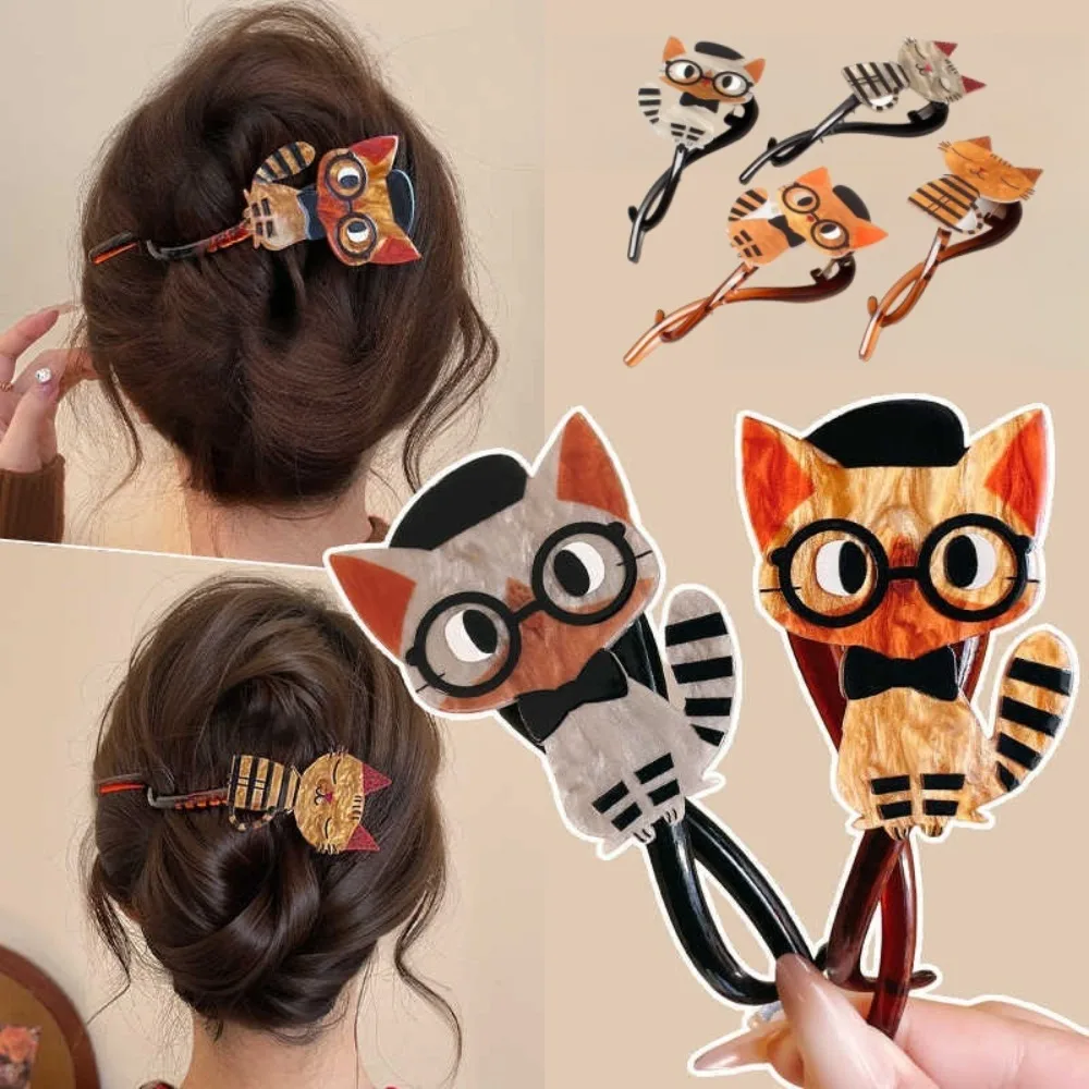 Pinzas para el cabello con forma de gato de dibujos animados para niña, pinza para el pelo acrílica, soporte para cangrejo, pasadores, horquilla, accesorios para el cabello a la moda