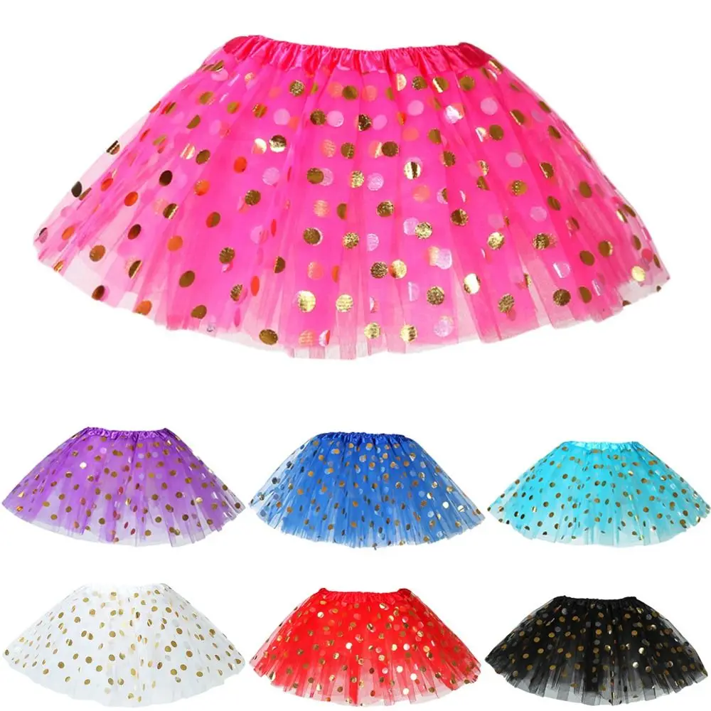 Falda de tutú de arcoíris a la moda para bebé, falda de princesa dorada con lunares de colores, Red de tul, Pettiskirt de baile