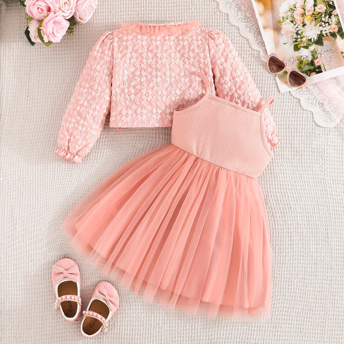 Conjunto de verano para niña con vestido princesa y blusa lazo - imagen 5