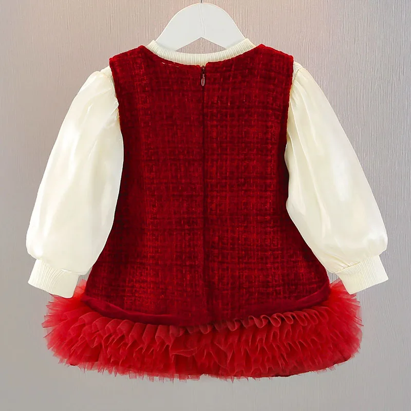 Conjunto otoño invierno niña bebé: camiseta manga larga y vestido rojo - imagen 2