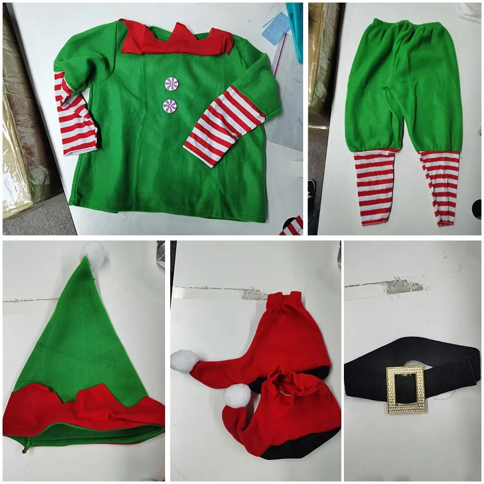 Conjunto de ropa de Navidad para niños y adultos, Tops, pantalones, sombrero, cinturón, ropa de Navidad, traje de cumpleaños para niños y niñas, disfraz de elfos - imagen 2