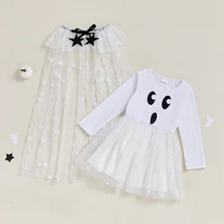 Tregren Vestido Halloween para niñas con capa de malla y estrellas