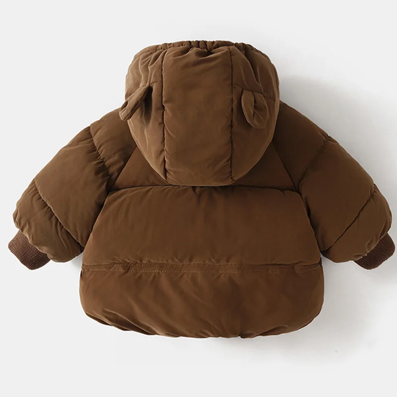 Abrigo de invierno de oso de dibujos animados para bebé, Chaqueta de algodón gruesa para niños y niñas, ropa con capucha para niños, prendas de vestir exteriores para nieve, disfraz coreano 1-6T - imagen 3