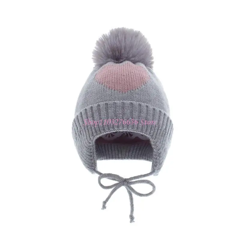 Gorro R6FD con forma corazón, gorro tejido acogedor y cálido para invierno, gorro holgado con pompón esquí para snowboard,