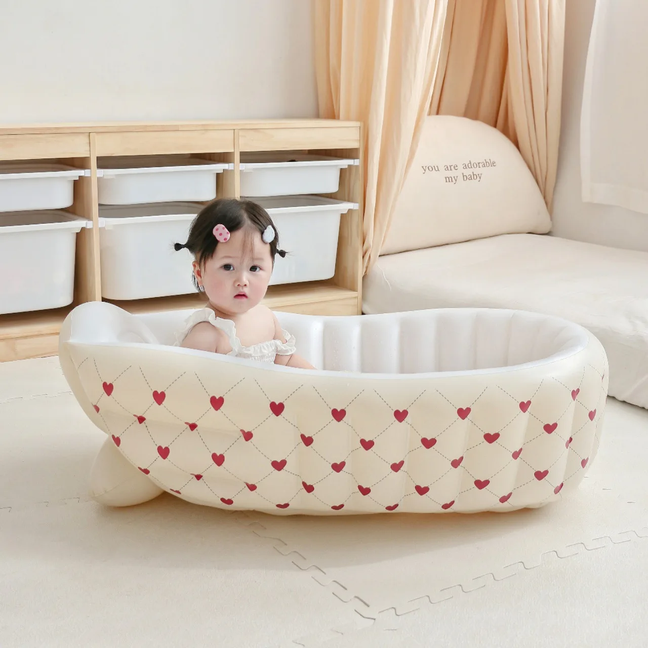 Ins-piscina interior inflable plegable portátil para niños, baño para bebé, cama suave para recién nacidos con cuentas para mascotas - imagen 2