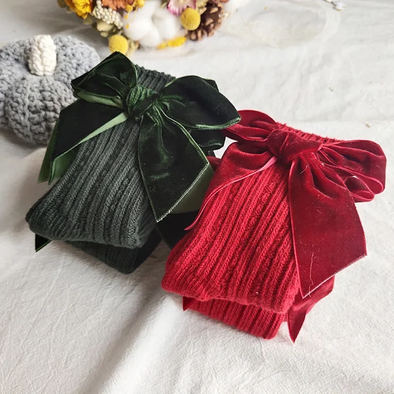Calcetines largos de lana merino con lazo para bebé – Suaves y cálidos