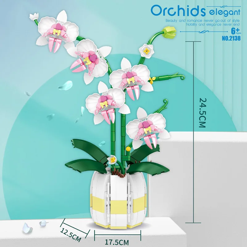 Bloques de construcción de flores de orquídeas, modelo de planta bonsái, bloques de flores de ramo, decoración romántica creativa del hogar, juguetes para niños, regalos - imagen 5
