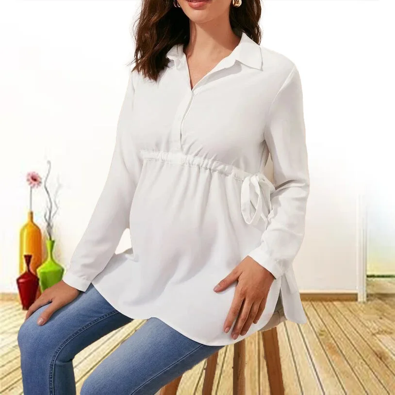 Blusa premamá holgada y transpirable – Camisa elegante de color liso - imagen 4
