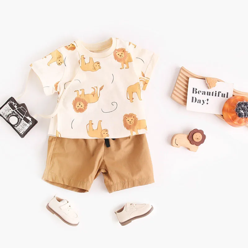 MILANCEL, nuevo conjunto de ropa de verano para niñas, 9M-5T, camiseta bonita de León + Pantalones, traje para niños, trajes finos de manga corta