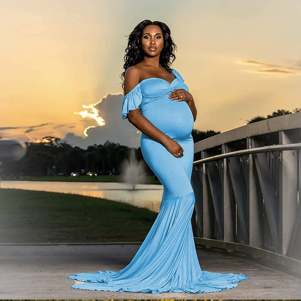 Vestido de maternidad de verano sirena con cuello V y volante - imagen 2