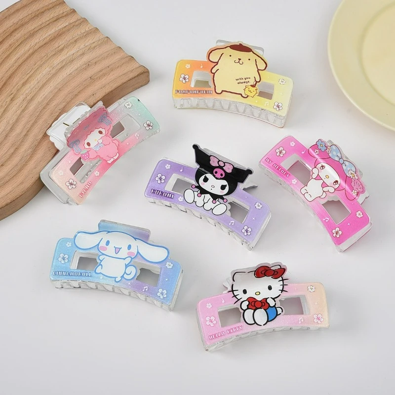 Pinza de pelo acrílica de dibujos animados Sanrio para niñas, lindo accesorio para el cabello, serie Cinnamoroll y Kuromi, resistente y suave para uso diario - imagen 3