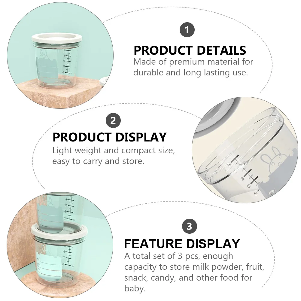 Juego de cajas de leche en polvo, estuche portátil para comida infantil, contenedor de alimentación de bebé hermético apilable, dispensador de almacenamiento, 3 uds. - imagen 2