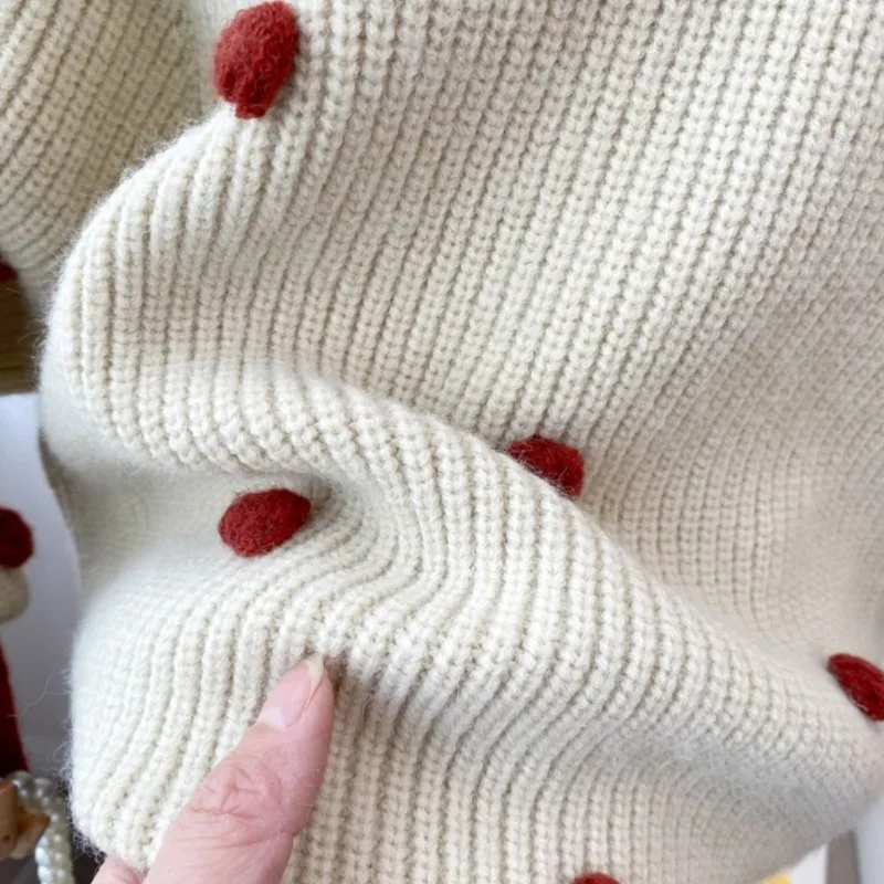 ¡Suéter coreano de moda con bloques de color para niñas este otoño e invierno! ¡Cuello alto con pompones, punto grueso, elegante y cómodo. - imagen 4