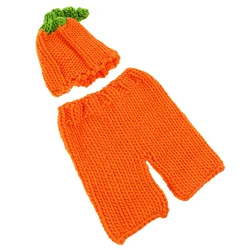 1 Juego de ropa tejida de calabaza para bebé, disfraz de algodón naranja para fotografía de recién nacido, accesorios para fotos de bebé, traje de Halloween, disfraz de Halloween