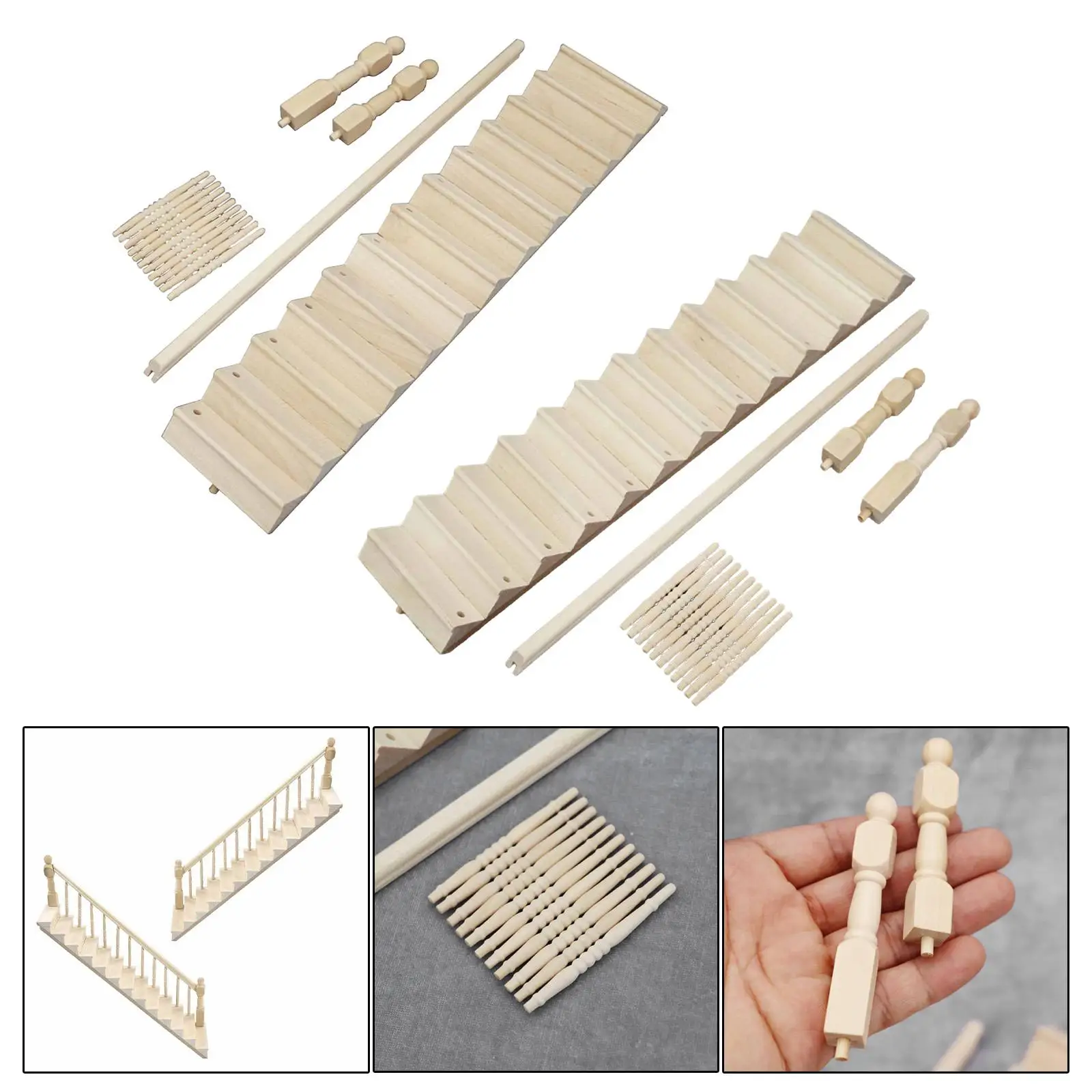 Escalera de casa de muñecas de madera en miniatura a escala 1:12, Mini adorno de escalera, accesorios para casa de muñecas, modelo de pasamanos para mesa de arena - imagen 4