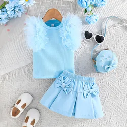 Milangel Conjunto verano bebé top de malla y falda con pajarita