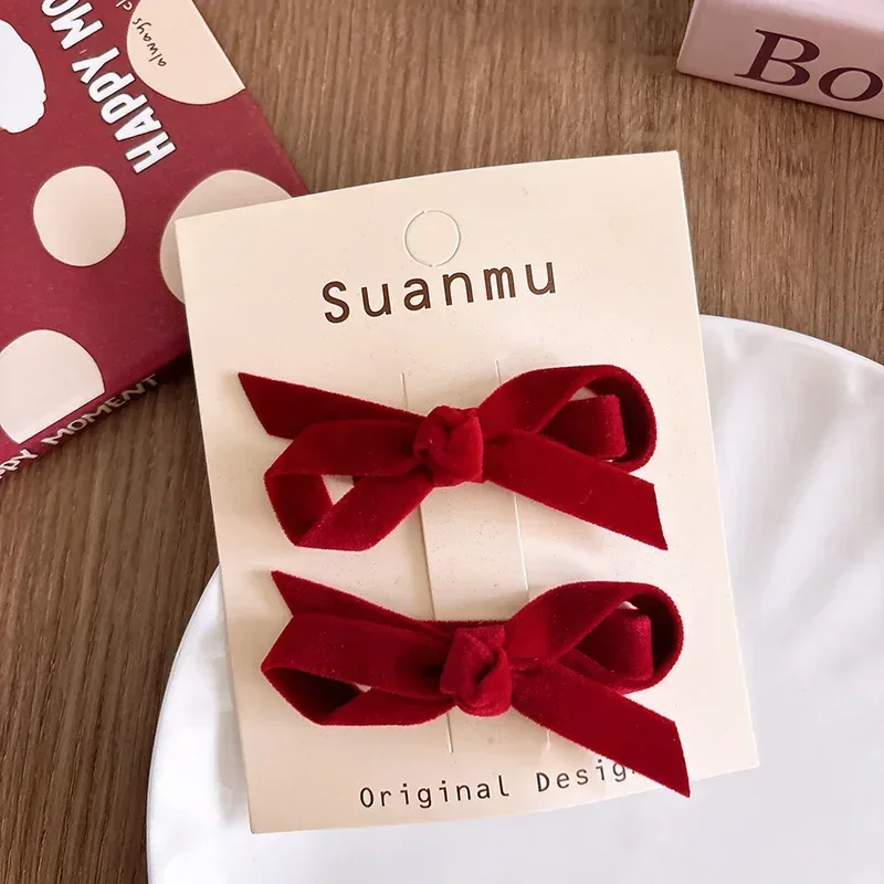 2 unids/set de lazos para el cabello de terciopelo coreano para niñas, pasadores elegantes y bonitos de princesa, lazos para el cabello que combinan con todo, accesorios para el cabello para niños - imagen 5