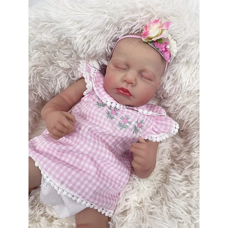 48CM bebé recién nacido niña Reborn Loulou Asleep cuerpo completo vinilo suave piel 3D realista con venas visibles muñecas hechas a mano de alta calidad - imagen 3
