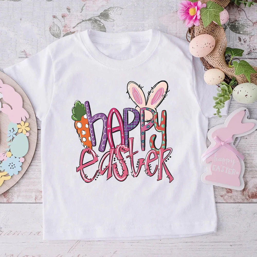 Camiseta con estampado de feliz Pascua para niños, ropa para niños, camisas para niños pequeños, trajes de fiesta de Pascua, camiseta de manga corta, regalo para niños