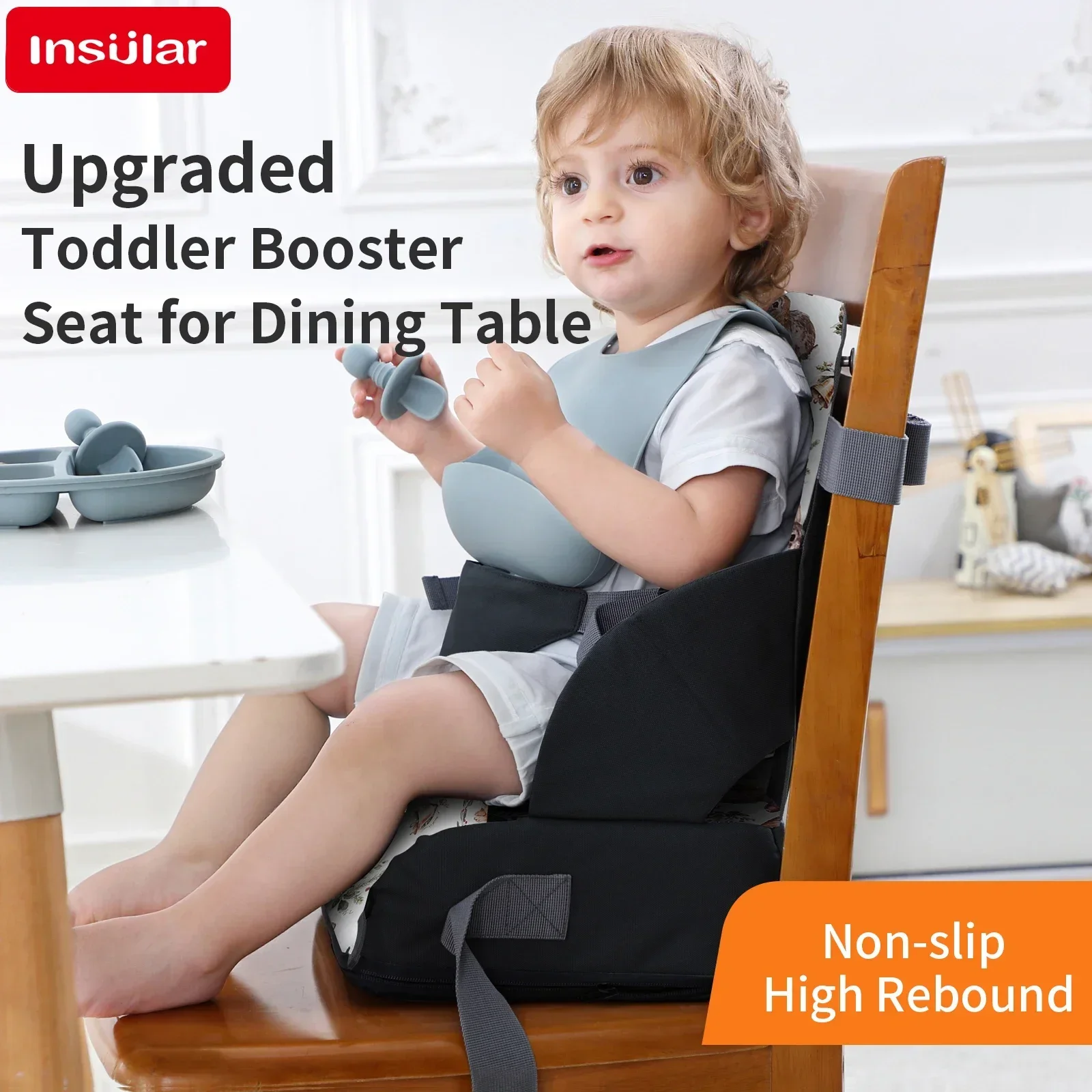 Cojín elevador de asiento para mesa de comedor para niños, cojín elevador de silla de comedor portátil extraíble para niños, cojín de asiento de esponja, estera antideslizante - imagen 3