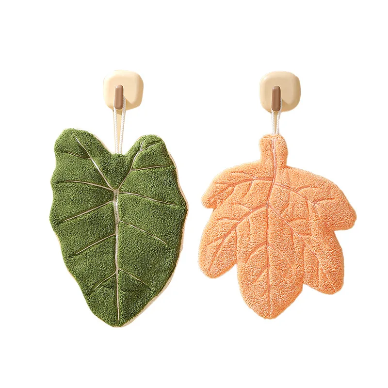 Toalla de lana Coral para bebé de nuevo diseño, Toalla de baño colgante con patrón de hojas, toalla infantil gruesa, muy absorbente, suave y agradable para la piel - imagen 5