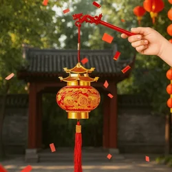 Faroles de Primavera con Relieve Estampado en Caliente, Faroles de Pagoda de Estilo Chino Hechos a Mano, Faroles Rojos Colgantes con Bendición Brillante