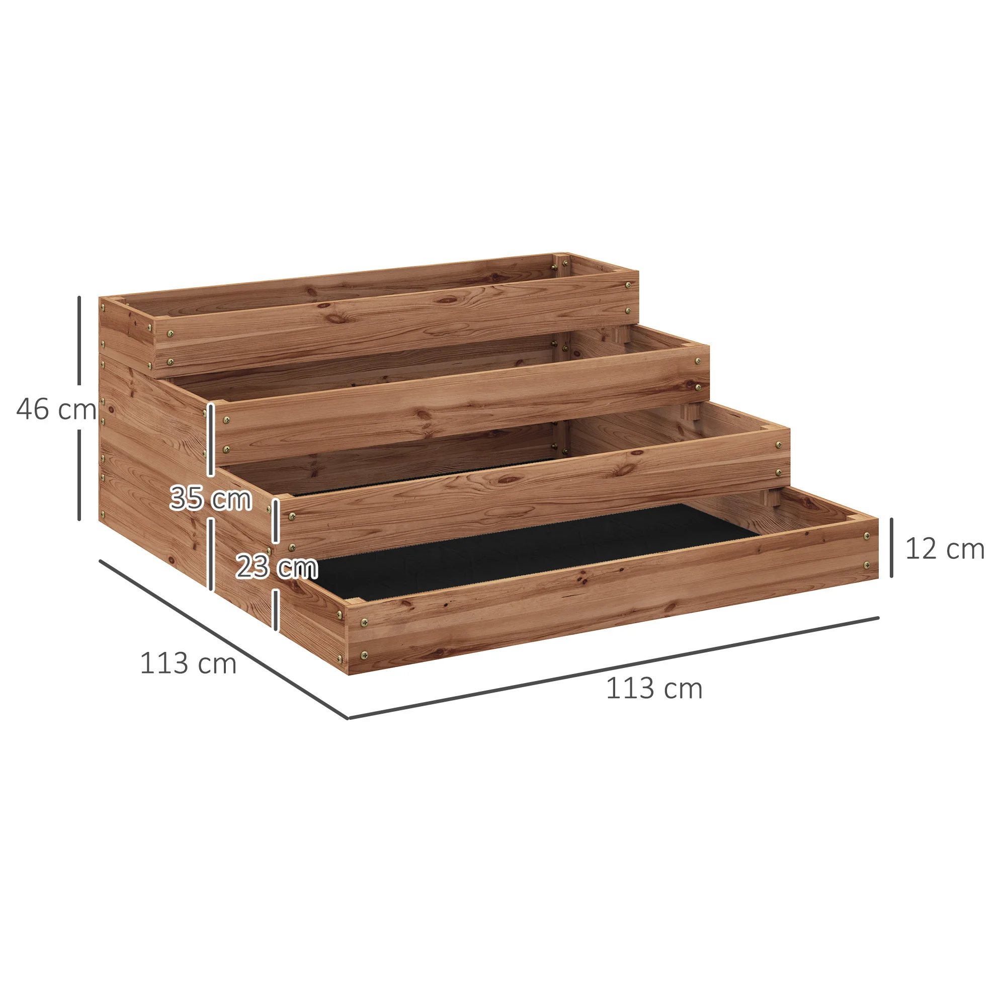 Outsunny Jardinera de Madera Elevada de 4 Niveles Jardinera Exterior Grande con Diseño de Escalera Huerto Urbano para Cultivos Plantas Flores para Patio Terraza Balcón 113x113x46 cm Café Oscuro - imagen 3