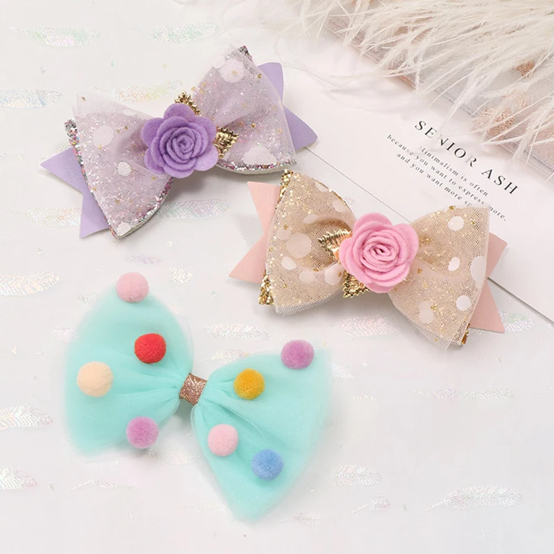 Corona de lazo para niños con horquillas para el pelo con diamantes de imitación, Clips de princesa, Tiaras bonitas para niñas, pasador, horquillas para niños, accesorios para sombreros