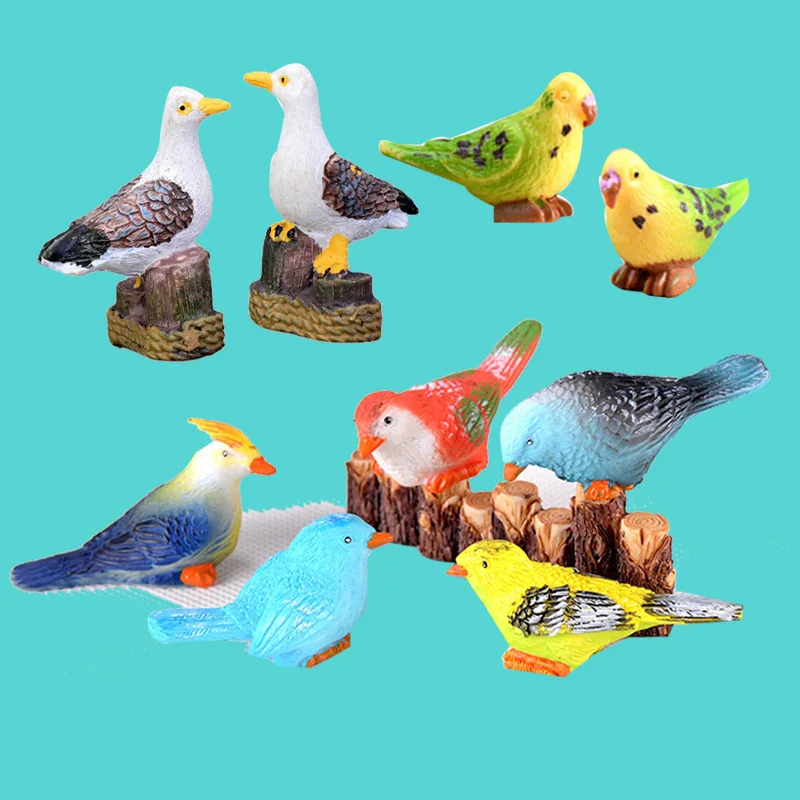 Pássaro Gaviota loro estatuilla en miniatura decoración Mini loros pájaros Hada jardín estatua de Animal simulación artesanía de resina hogar coche