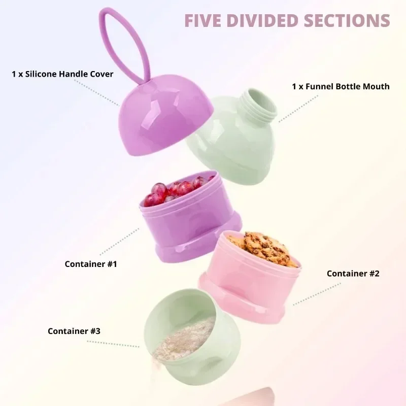 Caja de leche en polvo para bebé, caja de leche en polvo extraíble, portátil, fácil de llevar para niños pequeños en la habitación, contenedor de aperitivos rosa claro - imagen 4