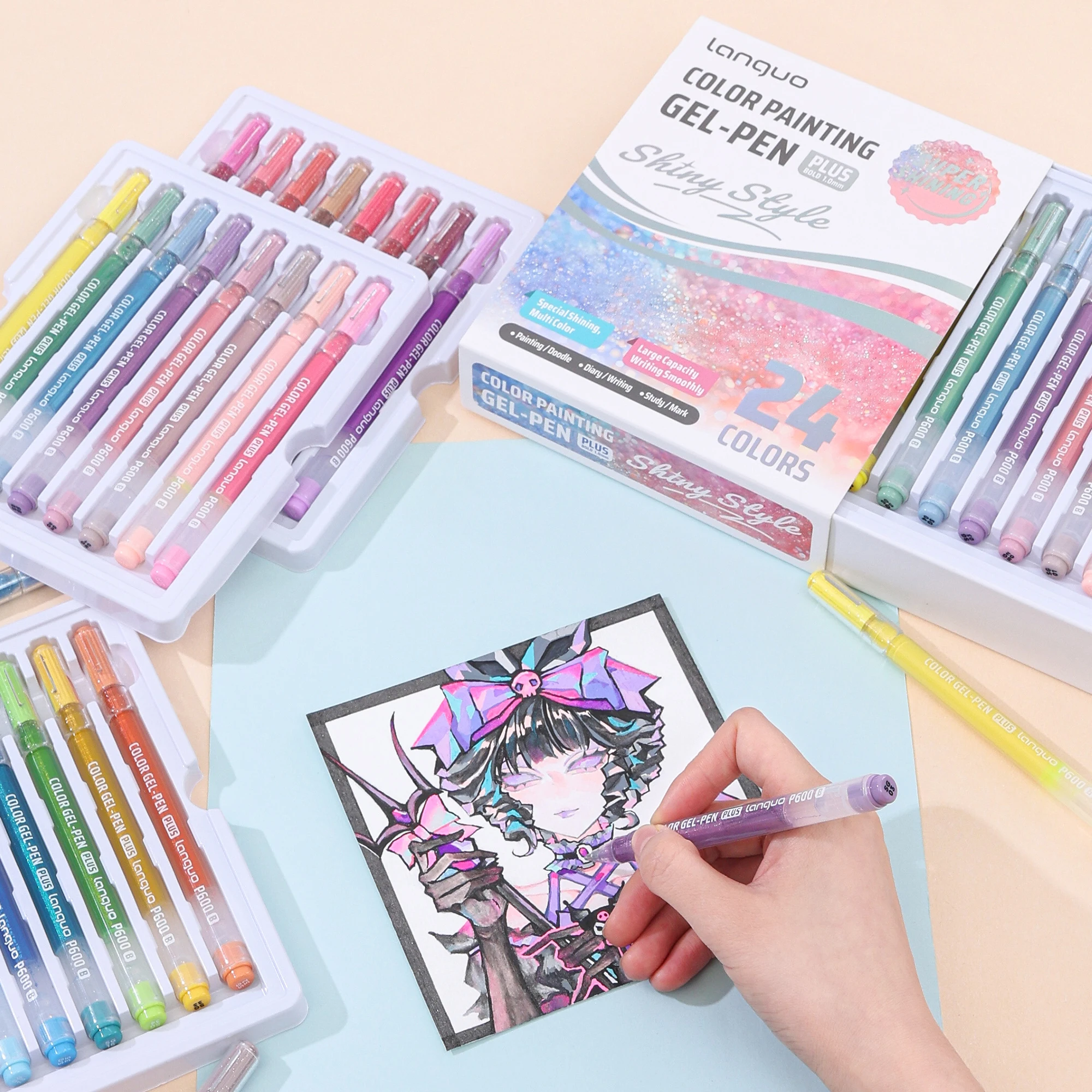Bolígrafo con efecto brillante, bolígrafos de gel de colores superbrillantes, para la escuela, herramienta de arte y diario de 1 mm, ideal para libros para colorear, tarjetas, bricolaje - imagen 5