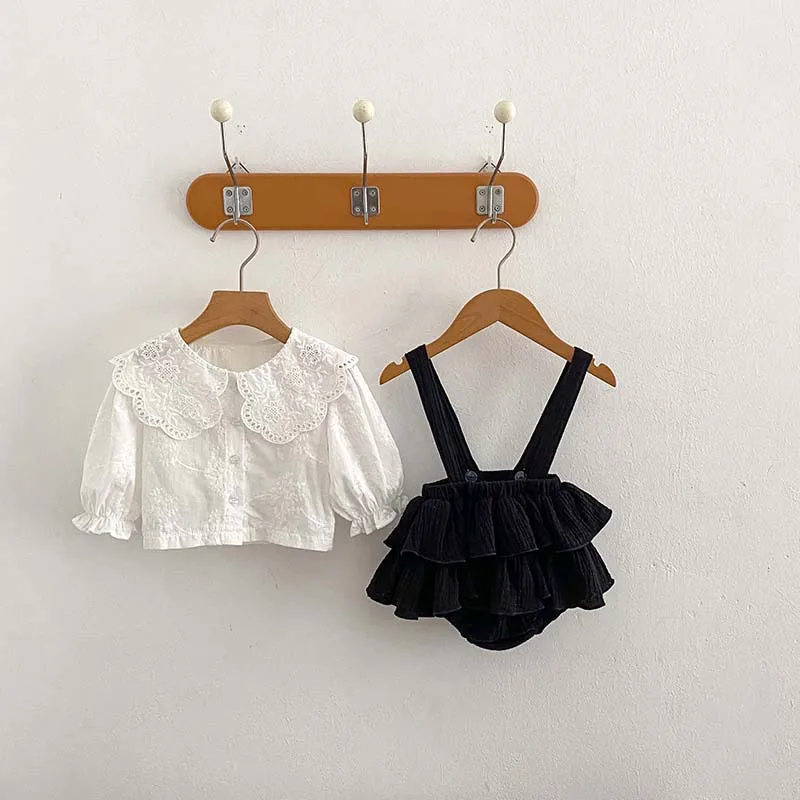 Traje de princesa bebé niña camisa cuello Peter Pan falda encaje - imagen 4