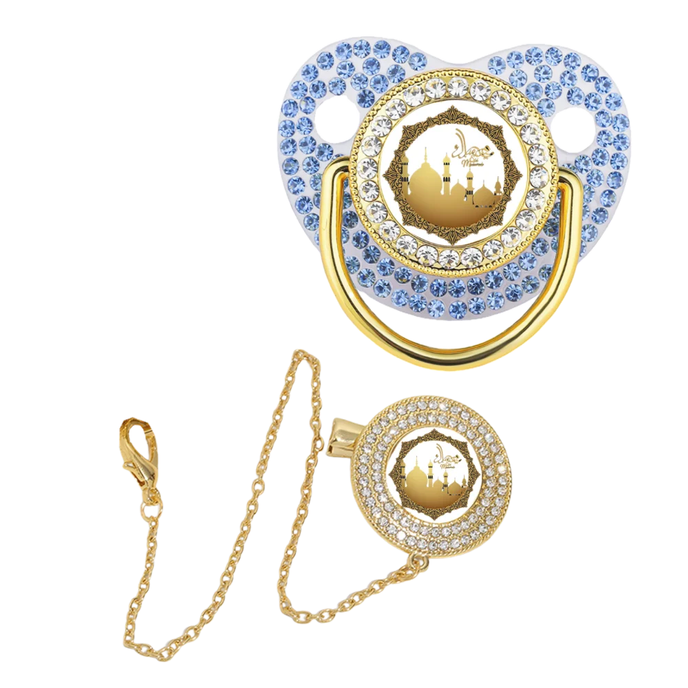 Deslumbrante chupete con estampado musulmán con clip de cadena para chupete, chupete de bebé de silicona sin bisfenol, regalo de alimentación para recién nacido - imagen 2
