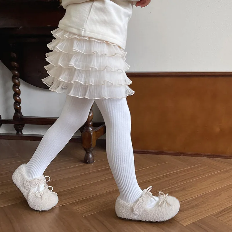 Leggings bebé de encaje con estilo princesa y terciopelo térmico - imagen 2