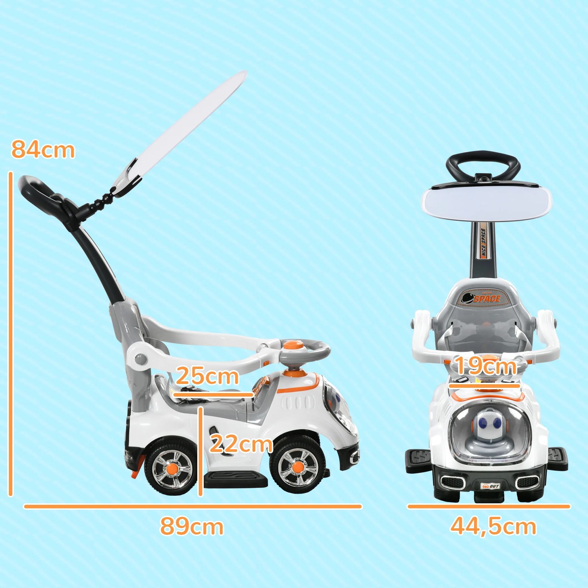 AIYAPLAY Coche Correpasillos 3 en 1 para Niños 12-36 Meses, Correpasillos con Espacio de Almacenaje, Diseño de Robot con Ojos Luminosos, Música, Bocina, Asa de Empuje y Toldo Extraíbles, Blanco - imagen 5