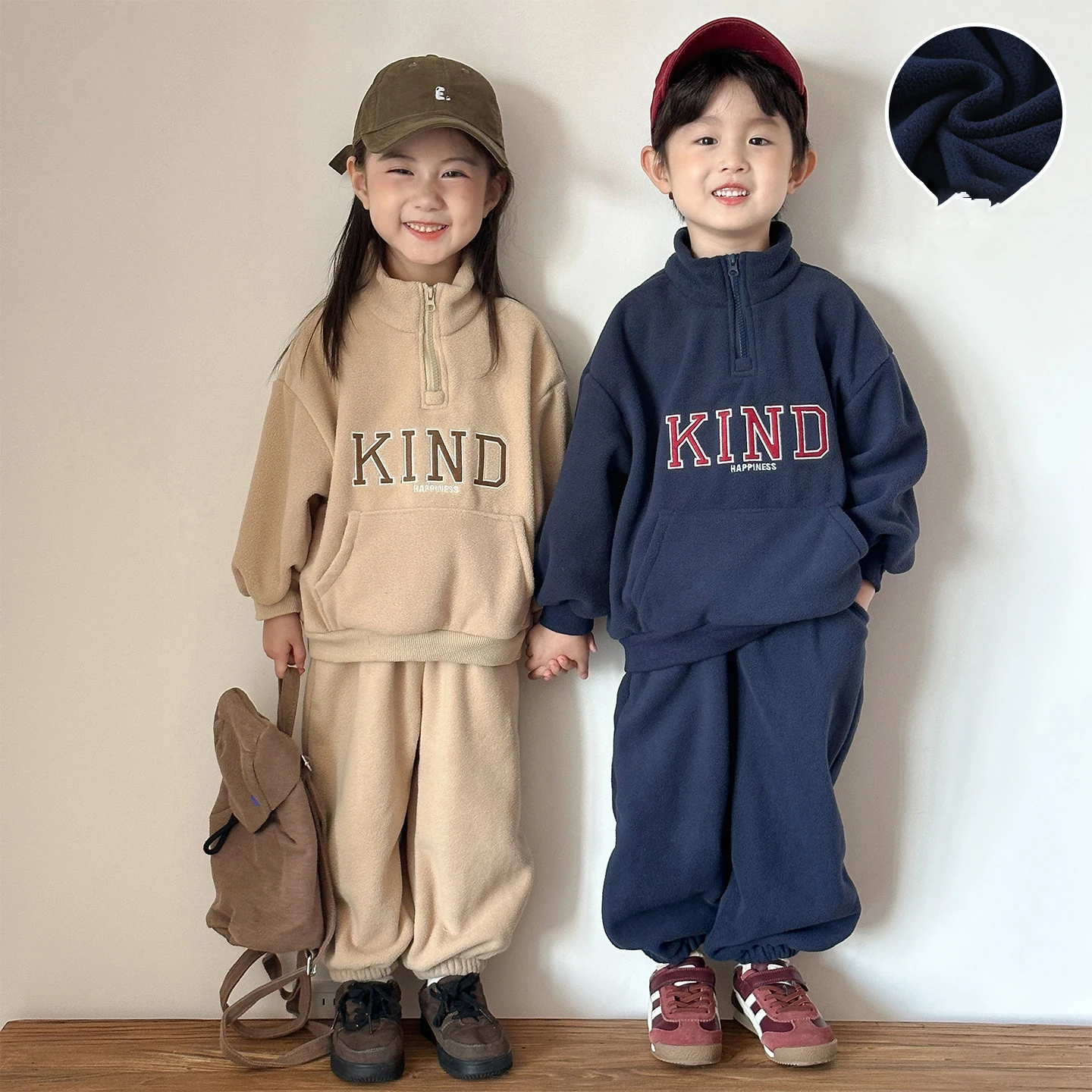 Conjunto de ropa para niños de 0 a 8 años, chándal de lana doble para niños, Sudadera con capucha y pantalones con forro de piel fina, traje con capucha para niñas de 2 uds.