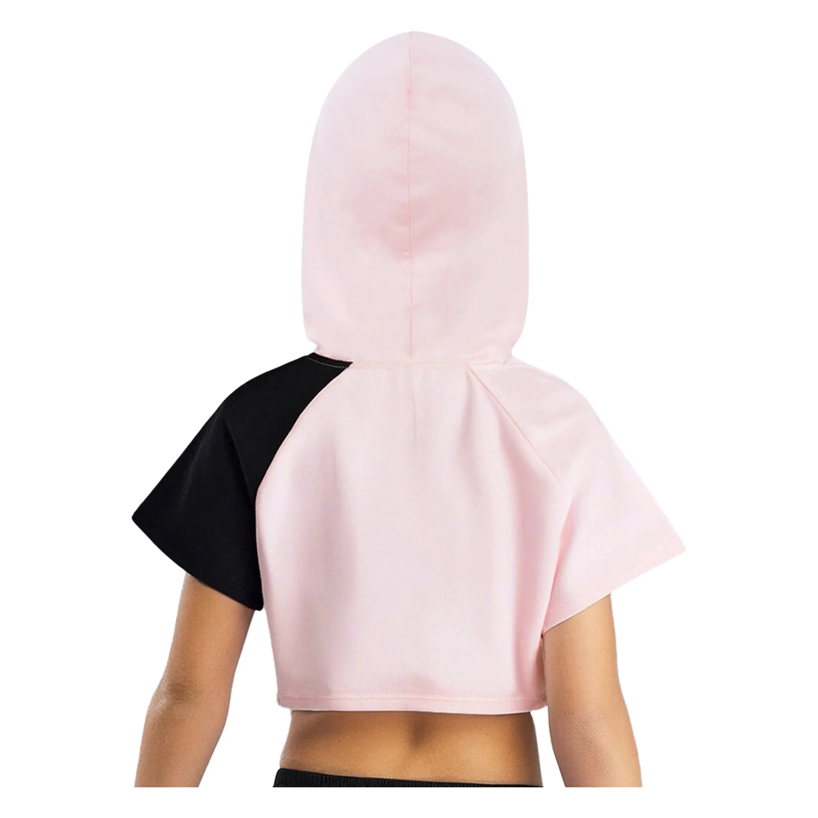 Tops de baile de Ballet para niñas, Sudadera con capucha de Hip-Hop, manga corta, bloque de Color, dobladillo Irregular, Top corto, Jersey deportivo con capucha - imagen 4